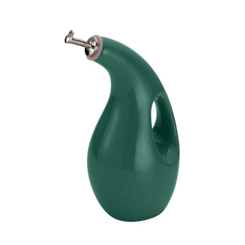 Solid Glaze Ceramics EVOO Olive Oil Bottle Dispenser with Spout (Dark Green / 24 Ounces)