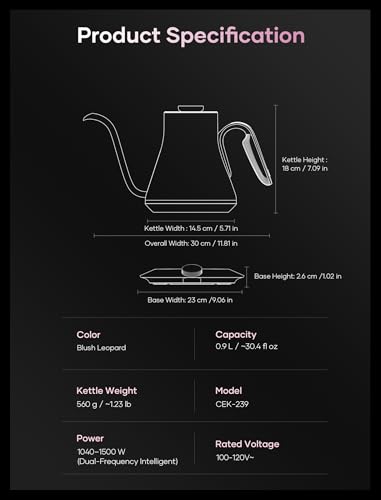 Color Changing Gooseneck Electric Kettle for Precision Brewing (Blush Leopard)