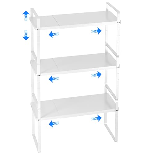Expandable Cabinet Shelf Organizer (White Large)