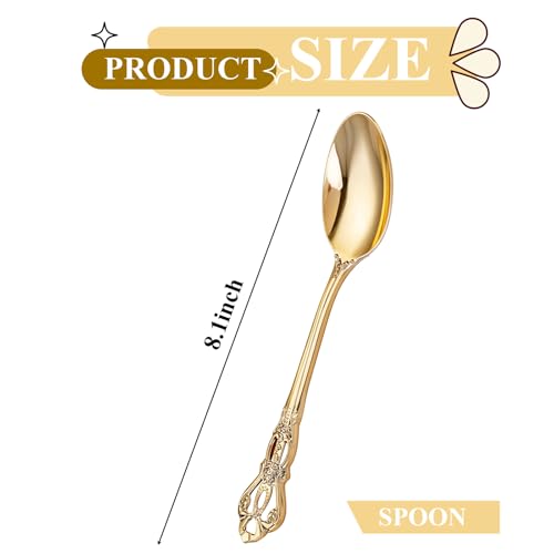 75PCS Gold Plastic Spoons 8.1inch Vintage Soup Spoons for Parties (75-Gold / Spoons)