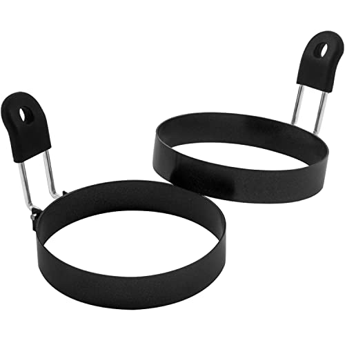 3.5" Egg Rings Set of 2 with Silicone Handle (Black)