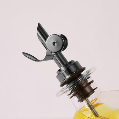 Oil and Vinegar Dispenser with Metal Pour Spout (350ml, Set of 2 Bottles + Tray / Black)