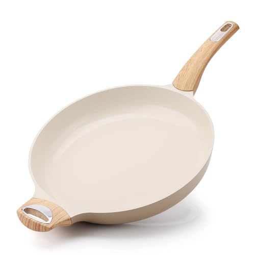 12.5inch Ceramic Nonstick Frying Pan Paella Pan Skillet (12.5 Inch / CERAMIC Taupe)