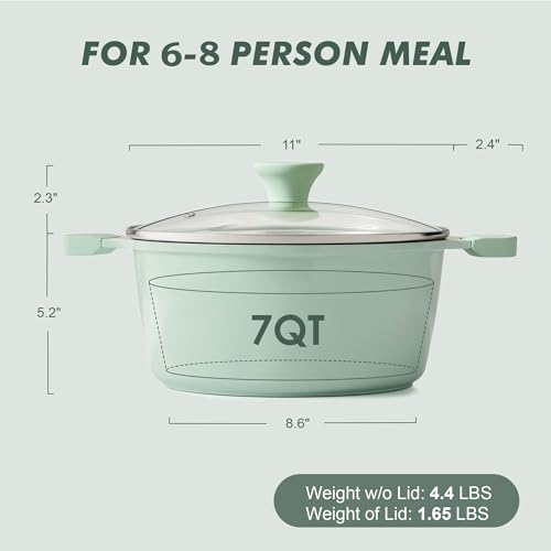Ceramic Nonstick Stock Pot with Lid (7 Quarts / Mint Green)