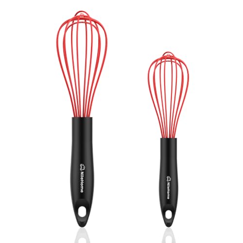 Silicone Whisk Set 8" 10" Kitchen Whisk Red (Red / 2-Pack)