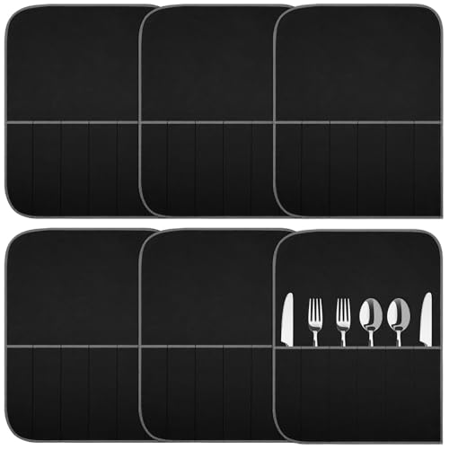 6 Pcs Anti Tarnish Silverware Storage Bags Felt (6 Slots / Black)