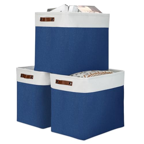 51L Large Baskets for Storage (White&Blue / XXL-17"x12"x15")