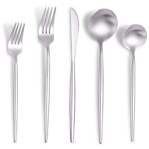 Matte Silverware Set for 8 (Silver / 40 Pieces Set)