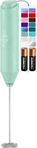 Powerful Milk Frother AA Batteries Included (Sage Mint / Compact Frother + Batteries)