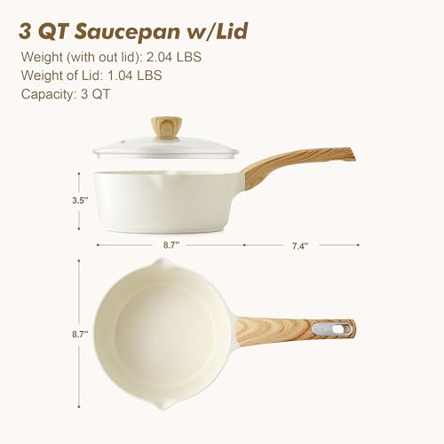 Ceramic Nonstick Sauce Pan with Lid (Ceramic White / 3 Quarts)