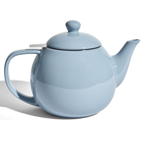 Porcelain Teapot 27 oz with Infuser for Loose Leaf Tea (Bluish Grey / 27oz (with infuser))