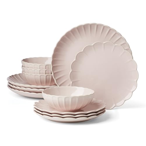 French Perle Scallop Blush Stoneware 12 (12-Piece Dinnerware Set / Blush)