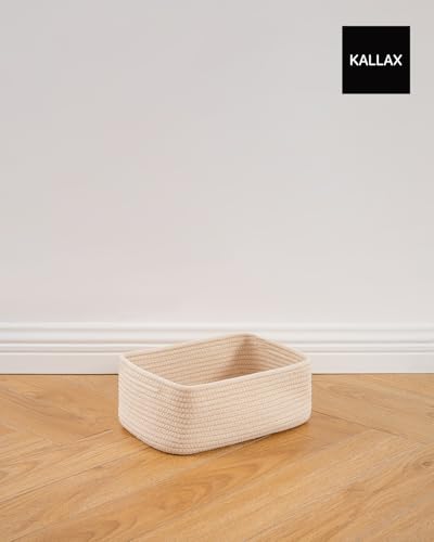Small Woven Storage Basket for Organizing (Beige / 12"L x 8"W x 4.5"H)