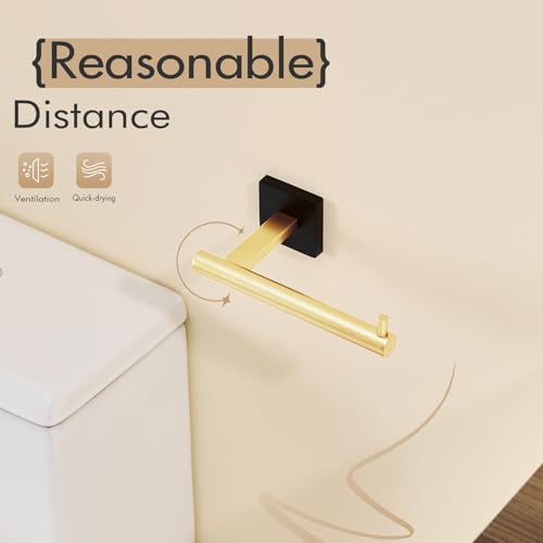 Toilet Paper Holder Black with Gold Toilet Roll Holder Hold Mega Rolls Kitchen Bathroom Tissue Paper Dispenser Stainless Steel (Black Gold / Horizontal)