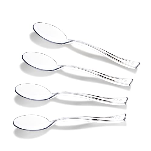 300 Pieces Clear Plastic Mini Spoons for Desserts 4 Inches Clear Plastic Spoons Heavy Duty Perfect for Cake (Clear / Mini Spoons)