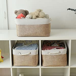 Fabric Storage Baskets (White&Khaki / Large (Pack of 3))