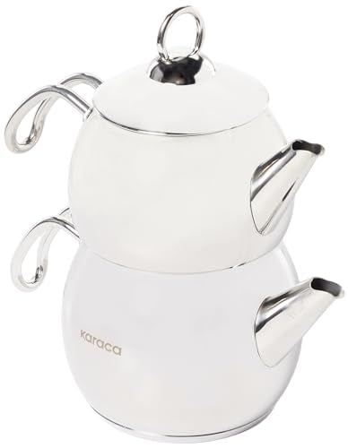 Adelya Stainless Steel Induction Teapot Set with 0.65L Teapot & 1.1L Tea Kettle (Small / Silver)
