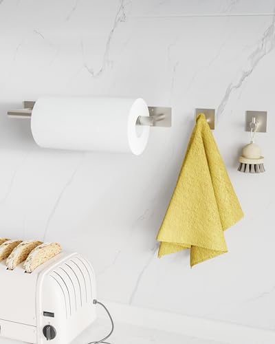 Paper Towel Holder Under Cabinet with 2Hooks Self Adhesive Silver