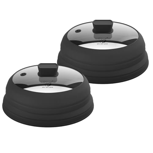 Microwave Splatter Cover Glass Cover Splatter Guard Lid with Collapsible Silicone for Food Cover Plate Cover 10.8 inch 2 Pack Black (Black (2 Pack) / 10.8 inch)