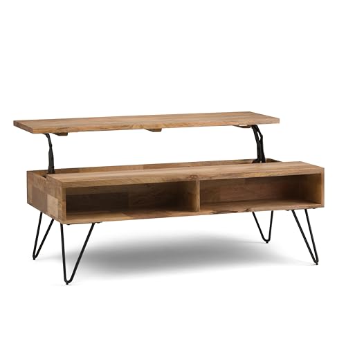 Lockhart 30" Wide Solid Mango Wood Drum Coffee Table in Natural (Wide Lift Top Coffee Table / 48 inch / Refined Natural)