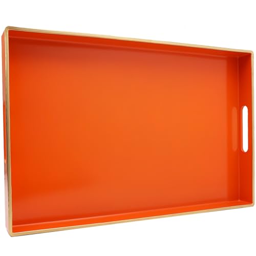 Orange Decorative Serving Tray with Handles (Orange)