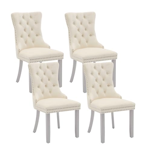 Cream Velvet Dining Chairs Set of 4 (Ivory)