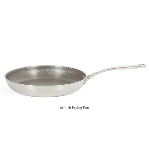 Badgley Hybrid Nonstick 12 Inch TriPly Stainless Steel Large Fry Pan With Lid & Stay Cool Handle (Triply Stainless / 12" Fry Pan)