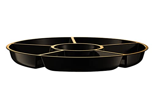 6 Sectional Round Plastic Serving Tray (Black & Gold)