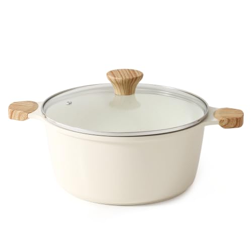 Ceramic Nonstick Stock Pot with Lid (4.5 Quarts / Antique White)