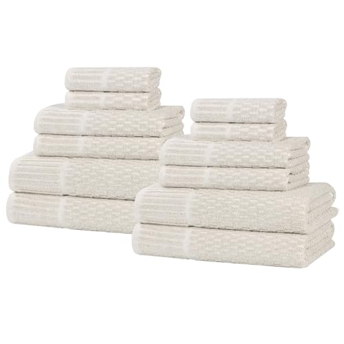 Juno Viscose Cotton Blend Medium Weight Towels (12 Piece Towel Set / Beige)