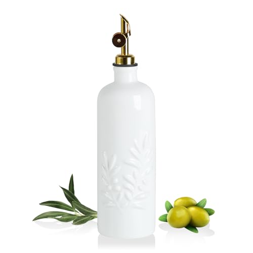 Sweejar 18 Oz Oil Dispenser for Kitchen with Gravity Spout (White / 18 Oz(Gold Spout))