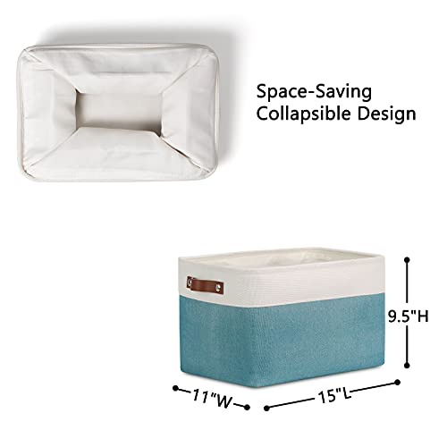 Storage Baskets for Shelves (White&Teal / L-15"x11"x9.5")