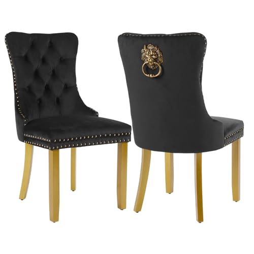 Black Velvet Dining Chairs Set of 2 (Classic Black)