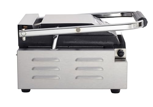 Commercial Electric Panini Sandwich Grill with Grooved Top and Smooth Bottom Plates (Small w/ Smooth & Grooved Plates)