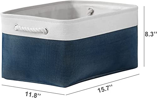 Collapsible Storage Bin for Shelves (White & Blue / 3PCS/Large - 15.7Lx11.8Wx8.3H)