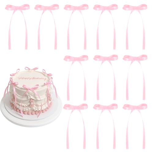 30 Pack Bow Cake Toppers Pink Ribbon Bows for Cake Back to School Decor (30 Count)