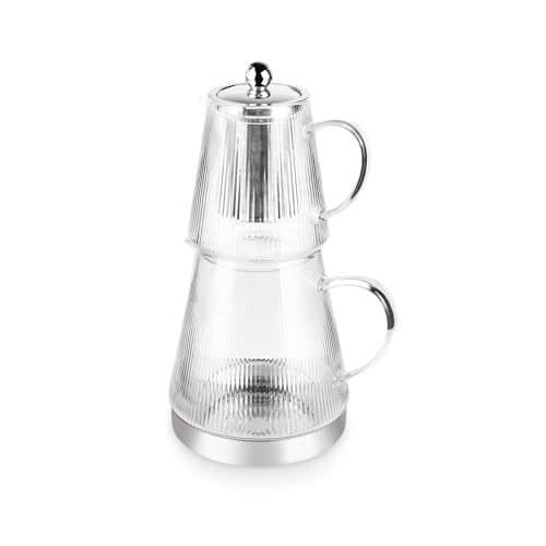 Keops XL Borosilicate Glass Teapot with Infuser and Lid for Stovetop (XL / Silver Transparent)