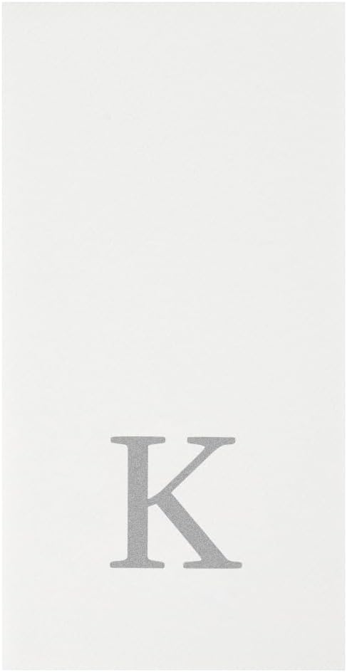 Luxenap 15.8 X 7.9 Inch Linen-Feel Guest Towels, 50 Lettered Hand Towels - Silver Letter 'K', Sans Serif Font, White Paper Dinner Napkins, airlaid, For Restrooms And Tables - Restaurantware
