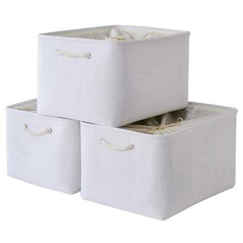 Organization and Storage Basket for Shelves (White Color / 3PCS/Extra Jumbo - 20.5Lx15.7Wx13.8H)