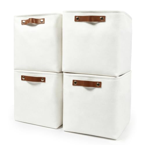 Large Fabric Storage Baskets (Full Off-White / Extra Large -17"x12"x15")