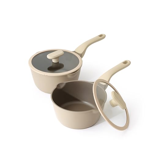 Nonstick Saucepan Set with Lids (2 + 2.7 Quarts / Apricot)