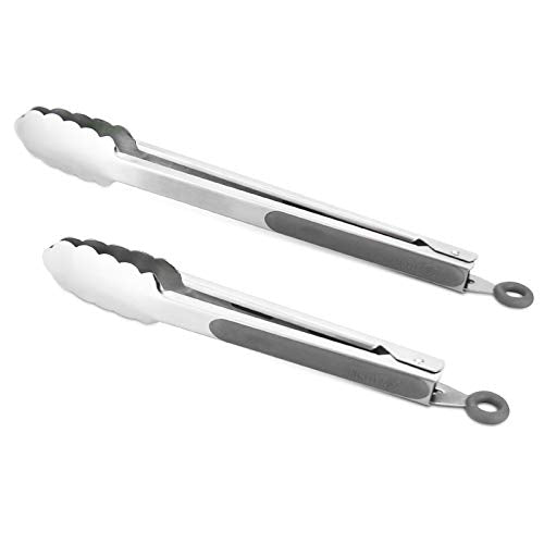 Premium 304 Stainless Steel Tongs Set (9" & 12" / Gray)