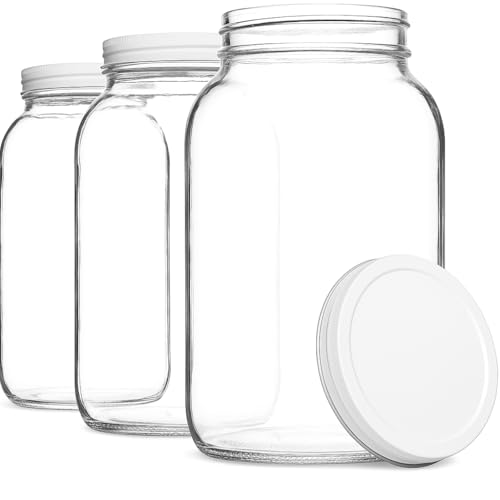 Set of 3 One Gallon Large Glass Jar with Lid (White Lid / 1 Gallon)