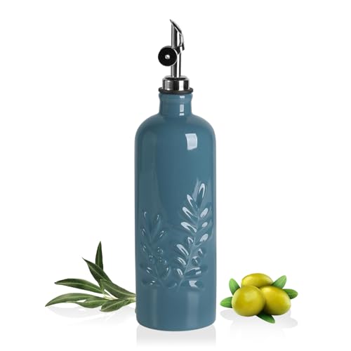 Sweejar 18 Oz Oil Dispenser for Kitchen with Gravity Spout (Fog Blue / 18 Oz(Silver Spout))