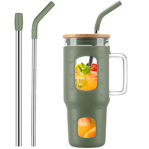 Glass Tumbler with Lid (Olive / 32 Ounces)