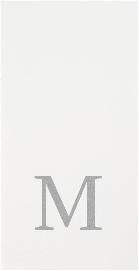 Luxenap 15.8 X 7.9 Inch Linen-Feel Guest Towels, 50 Lettered Hand Towels - Silver Letter 'M', Sans Serif Font, White Paper Dinner Napkins, airlaid, For Restrooms And Tables - Restaurantware