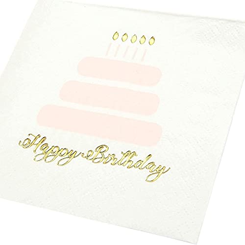 50 Pack Happy Birthday Cocktail Napkins for Women with Gold Foil Accents (50 Pack)