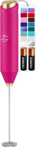 Powerful Milk Frother AA Batteries Included (Rasberry Pink / Compact Frother + Batteries)