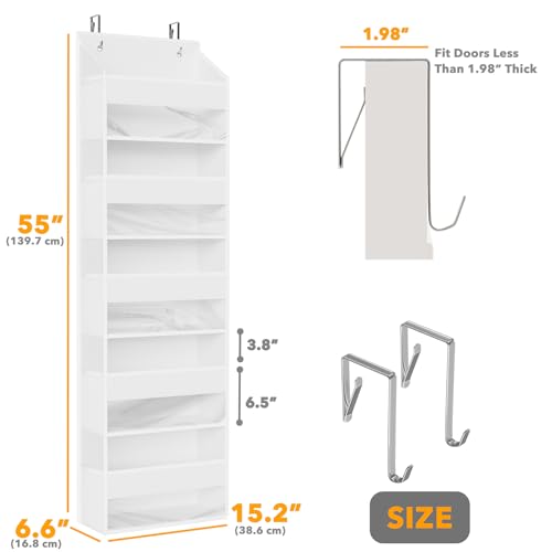 2 Pack Over The Door Organizer with 5 Large Pockets and 10 Mesh Side Pockets (2 Pack / White)