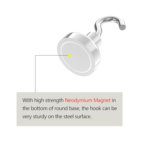 Strong Magnetic Hooks with 1 Inch Dia Magnet Base (1.00" Dia - 80lbs - 12Pack)